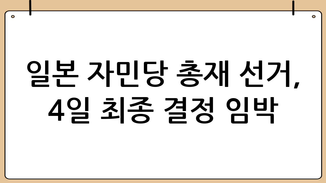 일본 자민당 총재 선거, 4일 최종 결정 임박! 결선 투표 판세 분석